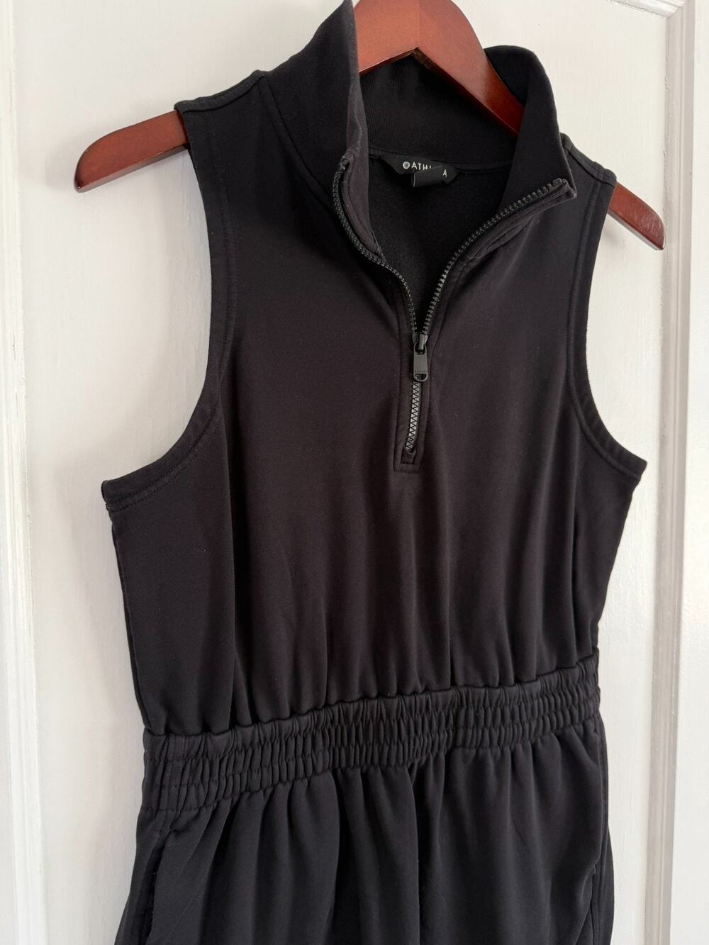 Athleta Retroterry Dress Medium Black Half Zip Sleeveless Midi French Terry